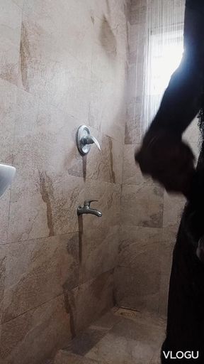 Hand job in bathroom