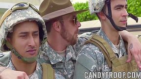 Army Studs Swap Blowjobs Before Outdoor Interracial