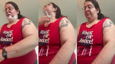 (SFW) Hairy BBW w/ small tits shaves her facial hair in tank top [Full on OF]