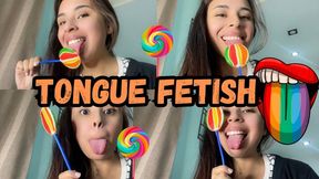 Tongue fetish: playing with my tongue and lollipop