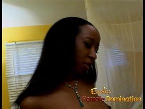 Ebony femdom pegging white dude's ass with huge strapon