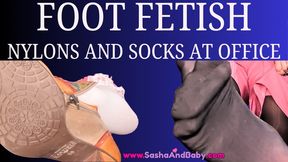 Foot Fetish - Nylon and Doily Sock Foot Fetish at the office - Panty Hose - Nylons - Sock Fetish - Feet Lover - POV Foot teasing - Dirty Feet