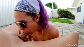 Deep throat outdoor and cum massive swallow