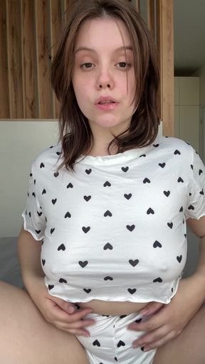 Slim amateur GF shows off big tits and ass while sitting