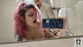 fucking at public toilet standing doggy fuck facial cumshot