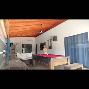 I was alone and took the opportunity to play pool naked and put the balls in my hole.
