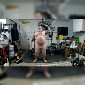 Naked workout, flex poses then stroke my cock wearing my new cock ring