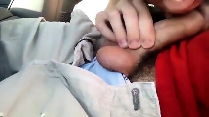 Blowing a friend in the car and he cums in my mouth