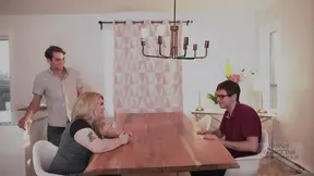 Step-mom's big ass gets double stuffed by two guys