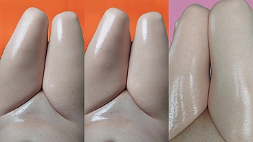 Spraying Oil on a Very Pretty Pure Cute Dick Sweet Soft Legs Masturbating with Thighs