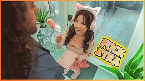 Petite Asian teen Lulu Chu deepthroats and gets fucked hard