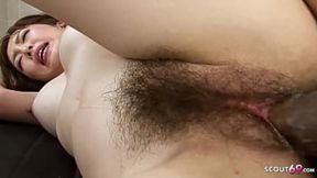 Asian Girl get Cum deep in her Hairy Pussy in Massage Parlour