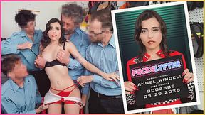 Blonde teen Angel Windell gets gangbanged at the office