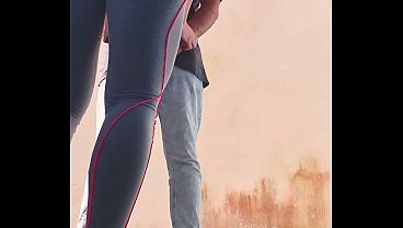 Risky BBQ Fun &ndash_ Married Wife Teases Friend in Leggings &amp_ Swallows His Load