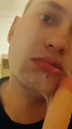 A Young Guy Fucks Himself Hard in the Throat and Ass with a Dildo