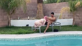 tiny pink haired trans cutie sucks huge cock by the pool & gets blowjob