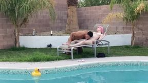 tiny pink haired trans cutie sucks huge cock by the pool & gets blowjob