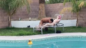 tiny pink haired trans cutie sucks huge cock by the pool & gets blowjob