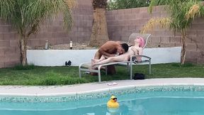 tiny pink haired trans cutie sucks huge cock by the pool & gets blowjob