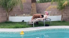 tiny pink haired trans cutie sucks huge cock by the pool & gets blowjob