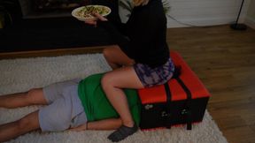 He's just a seat for me while I eat my Mexican and degrade him.
😈😈😈