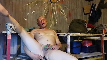Licking sucking fucking that toy. Horny on the sauna