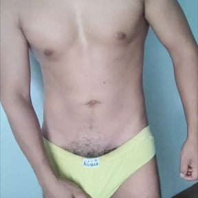 I play with my huge bulge and then I cum intensely