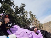 Catboy moans in the mountains and masturbates