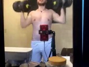 6'5" Jock working out naked
