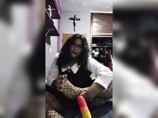 Plump Trans cutie playing with sex toy