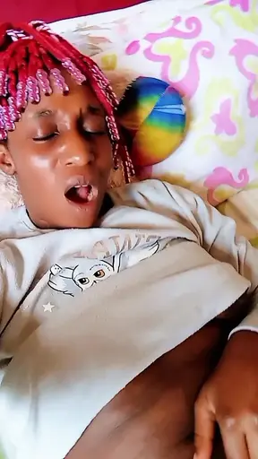 Morning masturbation ends in loud orgasm while caressing her tight pussy
