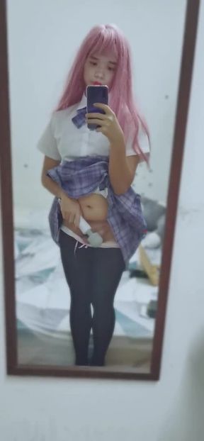 Crossdresser Masturbate with Vibrator and Cum Yiyicd p