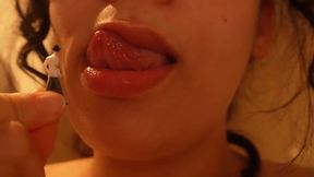 Giantess stepsister is very hungry so she eats tiny stepbrother then takes a shower in the bathroom and masturbates