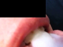 Swallowing a hot load of gooey cum