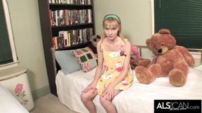 ”Sweet blonde Kelly Klass masturbates with a big Hitachi toy”