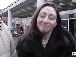 Sandra is wearing erotic nylons whilst getting doublefucked in front of the camera, for money