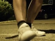 Exhib de nuit, éjaculation dans la rue