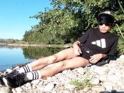 I wank my snake, then I see a real snake! Just here near the place I cum on my thigh and cumplay. I