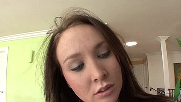 She masturbates for a bit, before she rides this guy's dick and gives him a blowjob for a cumshot