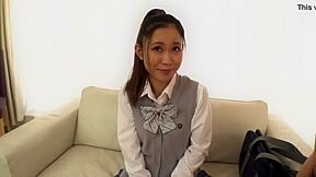 She touches the man's penis and rubs it against her naked body, making it penetrate her.