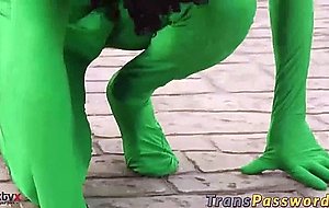Sexy shemale cop gets penetrated intense by two sweet dudes