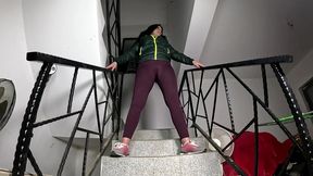 downjacket tease, sweaty tracksuit cameltoe and pussy slapping