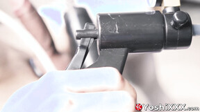 Japanese deviant Yoshi Kawasaki drinks his own pee after using a prick pump