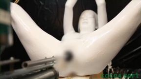 Predicament bondage, white paint, fucking machine and a vibrator for the Asian chick