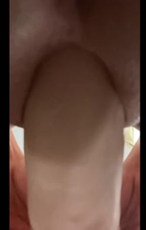 Tight pussy cum on giant dildo