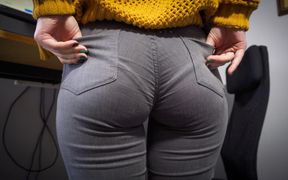 Hot Secretary in Tight Jeans Teases Ass with Visible Panty Line