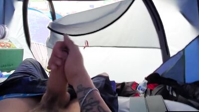 johnholmesjunior shooting huge cum load with open tent door slow motion