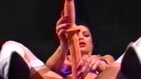 Satisfying lesbian strips down & impales her cunt & booty