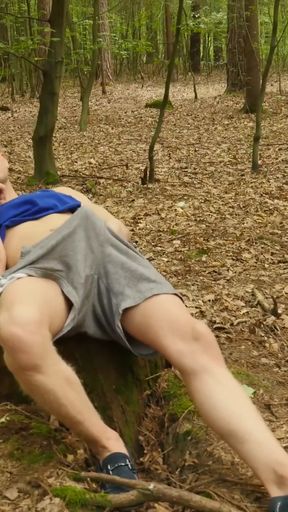 Hot blonde teen jerks off &amp; fingers his asshole in the woods
