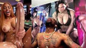 Black trans woman gets her massive ebony cock jerked off in a casino.